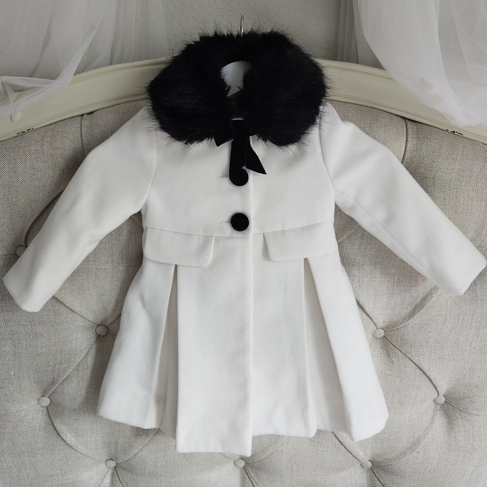 Edgehill Collection Ivory Pea Coat with Dark Fur Collar
